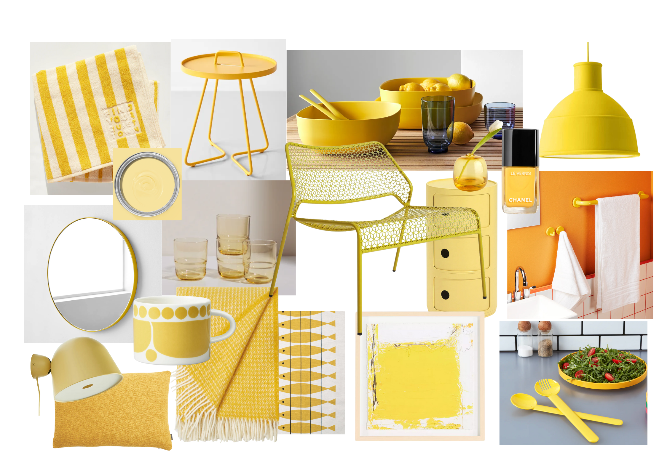 More than fifteen different yellow interior design selections to bring color and happiness into any space.